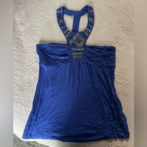 bebe Royal Blue Embellished Tank Top